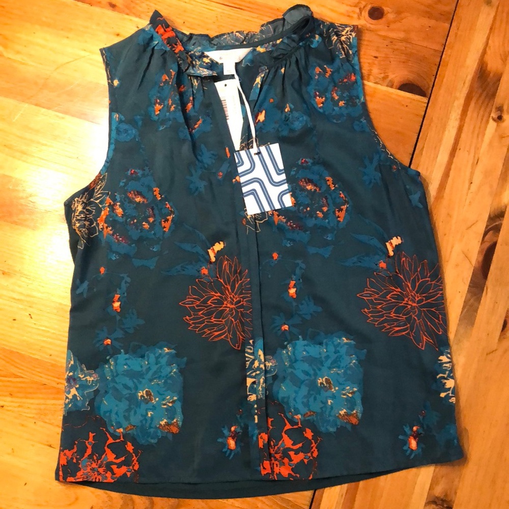 Market & Spruce sleeveless women’s large shirt split neck teal new with tags